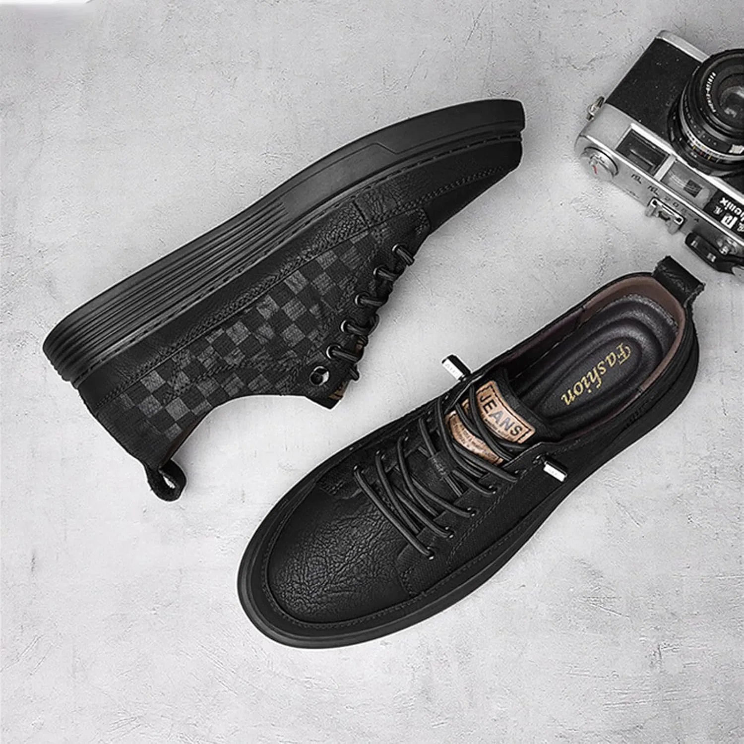 Aceptolcom Men's Invisible Height Increasing Elevator Shoes Height Sneakers Leather Casual Shoes with Height Increase Insoles