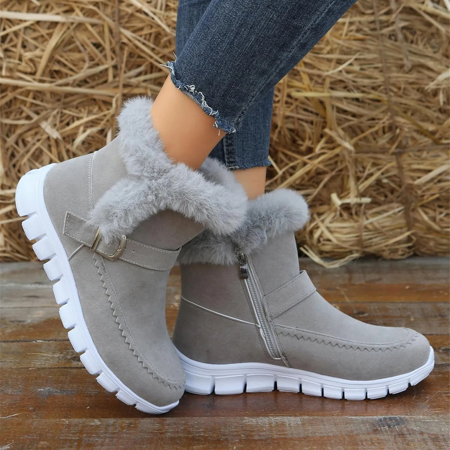 Ankle Boots For Women Comfy Warm Fur Lined Winter Snow Boots Short Booties Fashion Comfortable Slip On Loafers Shoes