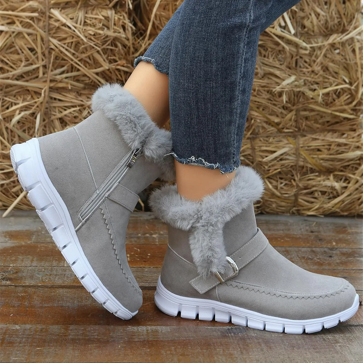 Ankle Boots For Women Comfy Warm Fur Lined Winter Snow Boots Short Booties Fashion Comfortable Slip On Loafers Shoes