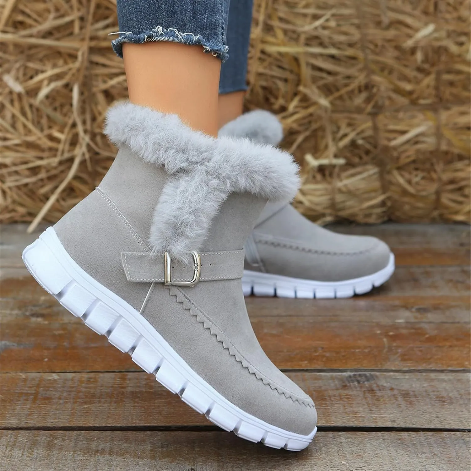 Ankle Boots For Women Comfy Warm Fur Lined Winter Snow Boots Short Booties Fashion Comfortable Slip On Loafers Shoes
