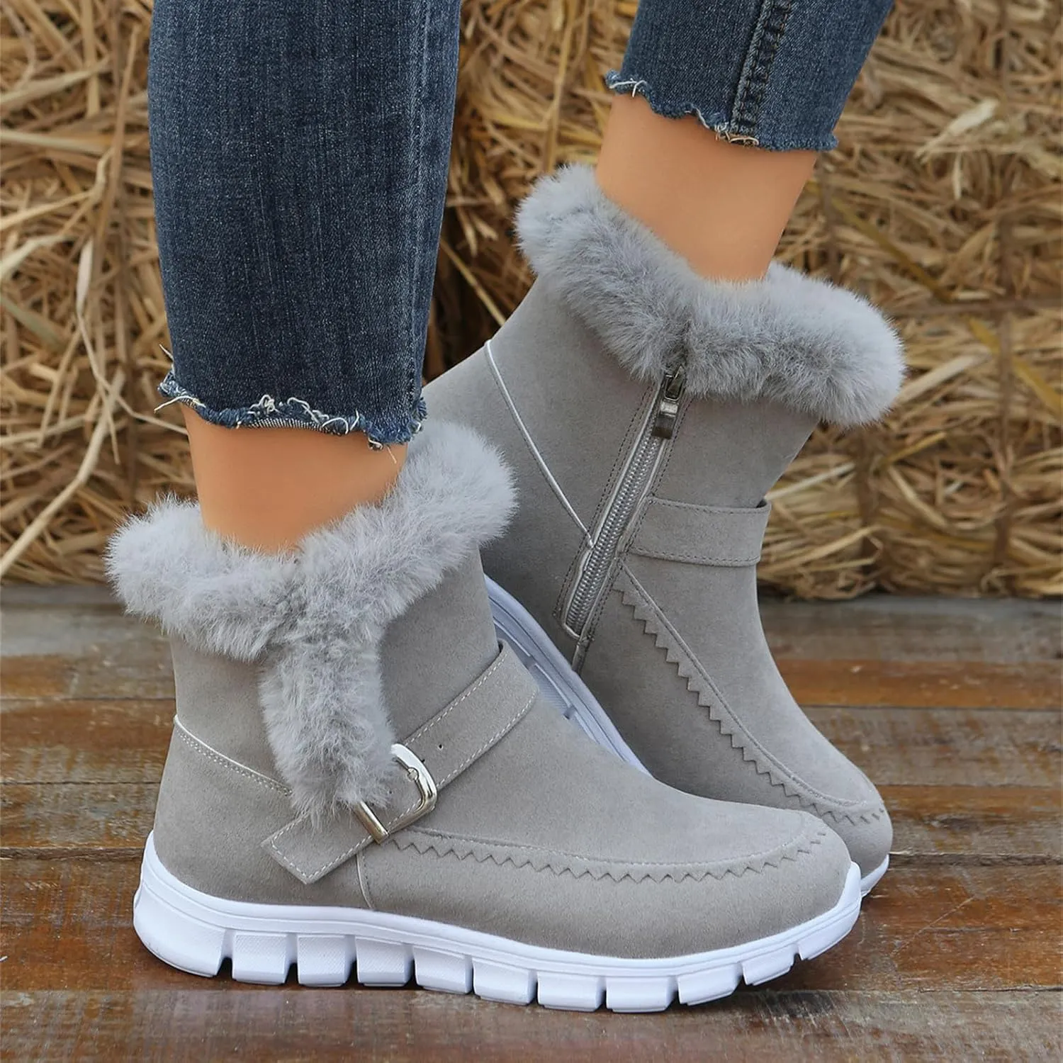 Ankle Boots For Women Comfy Warm Fur Lined Winter Snow Boots Short Booties Fashion Comfortable Slip On Loafers Shoes