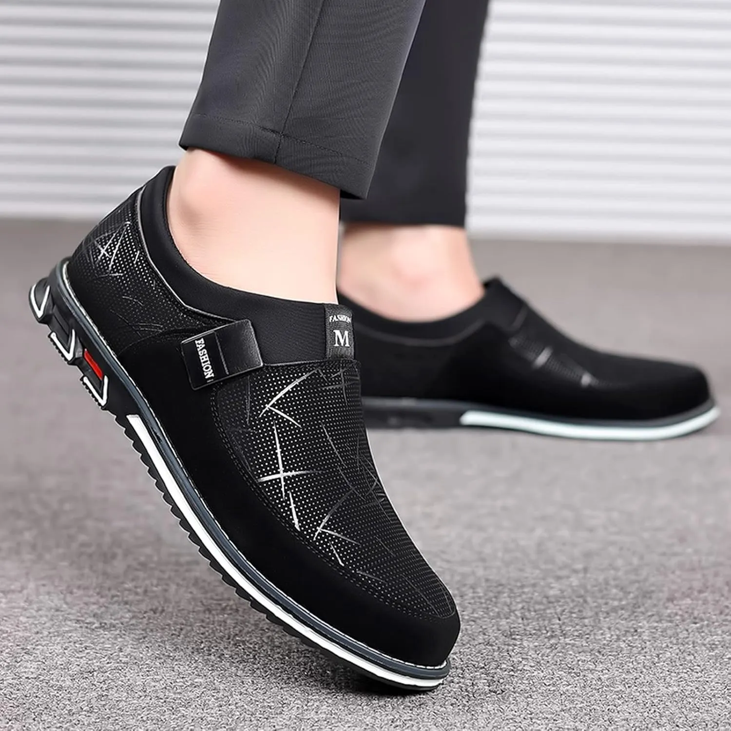 Arch Support Sports Shoes for Men Comfortable Breathable Stretch Canvas Slip On Sneaker Non Slip Walking Shoes