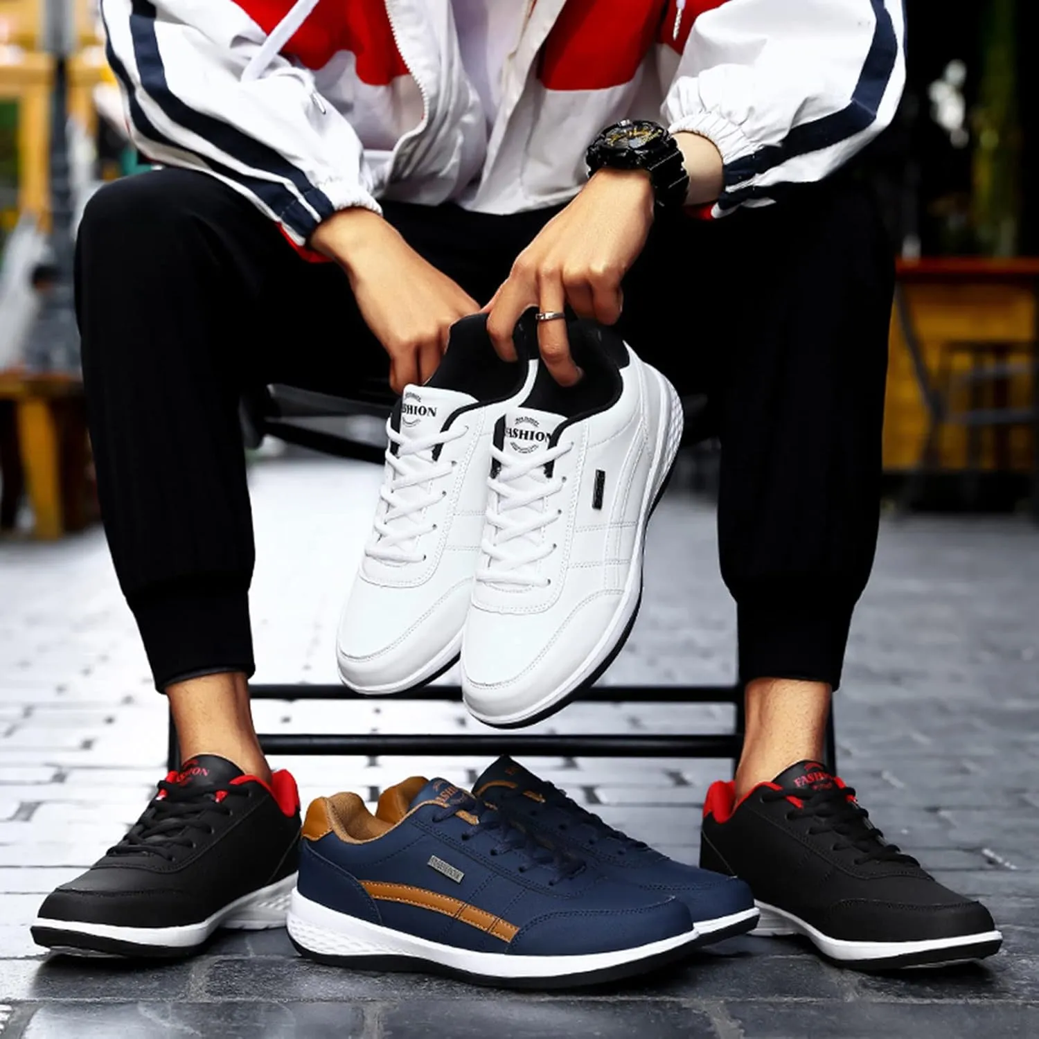 Arch Support Sports Shoes for Men Round Toe Breathable Running Shoes Fashion Lace Up Athletic Sneaker for Men