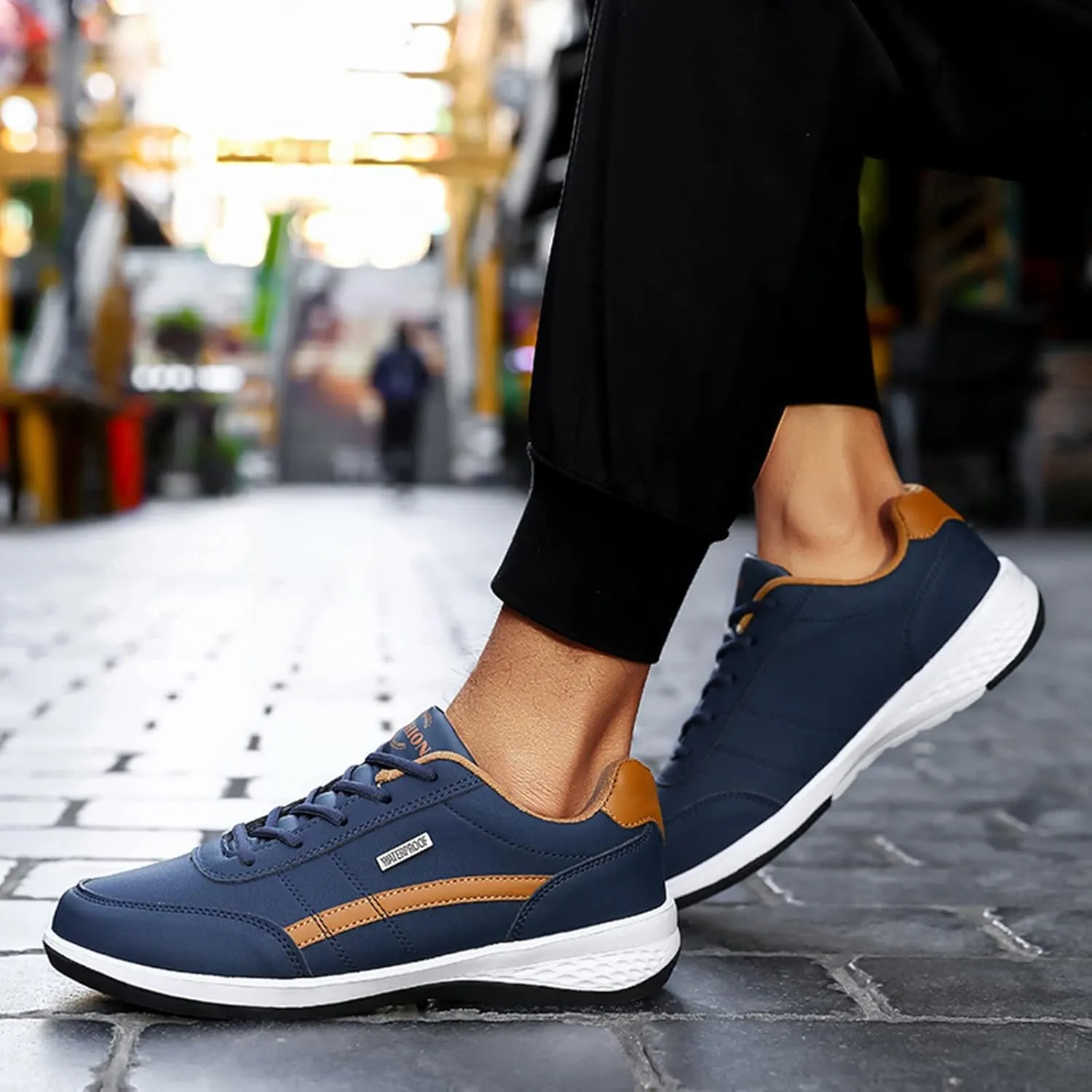 Arch Support Sports Shoes for Men Round Toe Breathable Running Shoes Fashion Lace Up Athletic Sneaker for Men