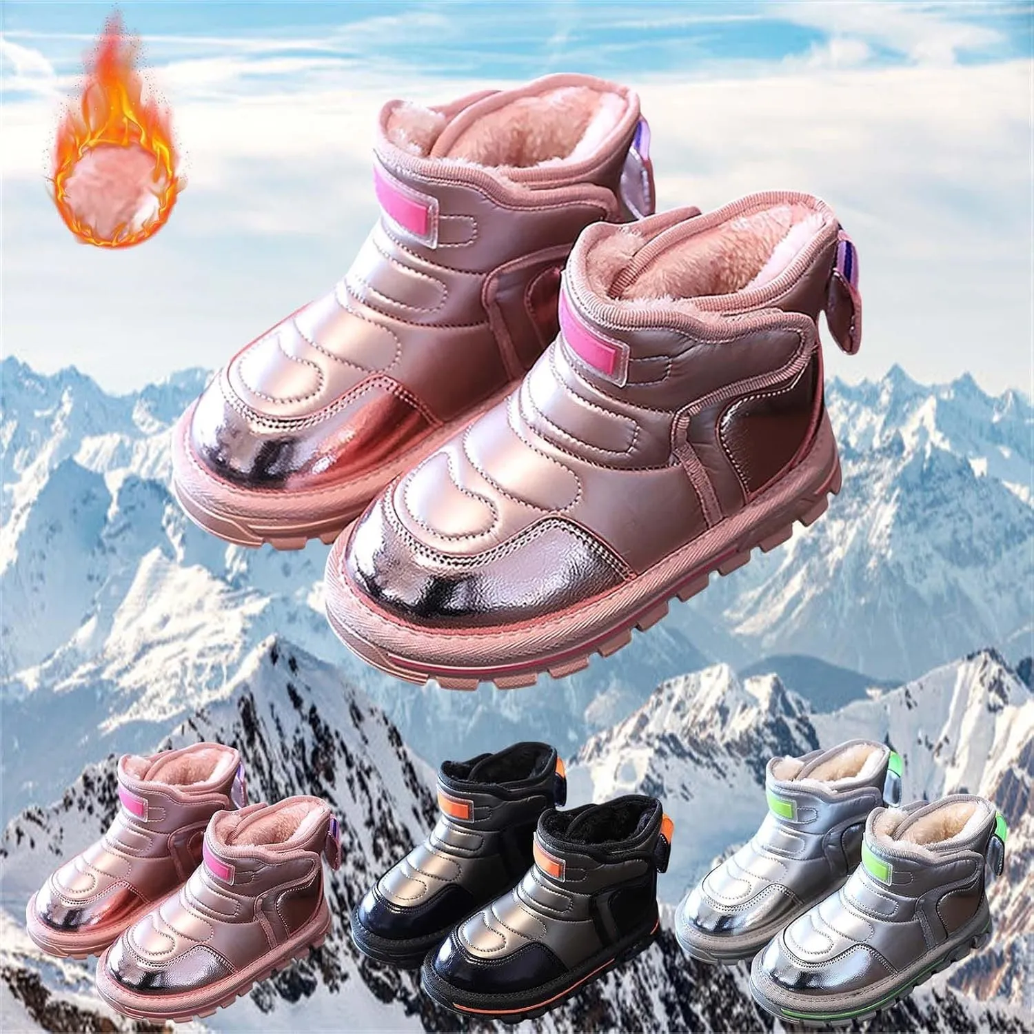 Baby Infant Boys Open Toe Loafers Snow Booties Leather Non Slip Ski Shoes Ankle Fashion Sport Boots Winter Warm Casual