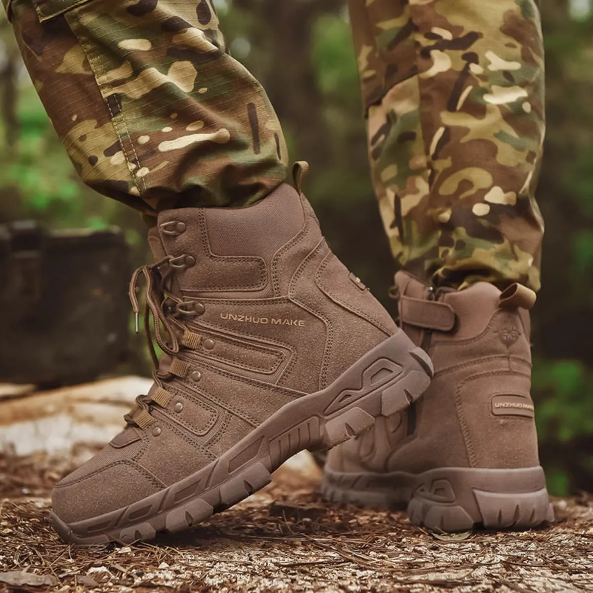 Bitiger Men's Combat Boots with Side Zipper Velcro and Casual Outdoor Mountaineering Trekking Commando Tactical Boots