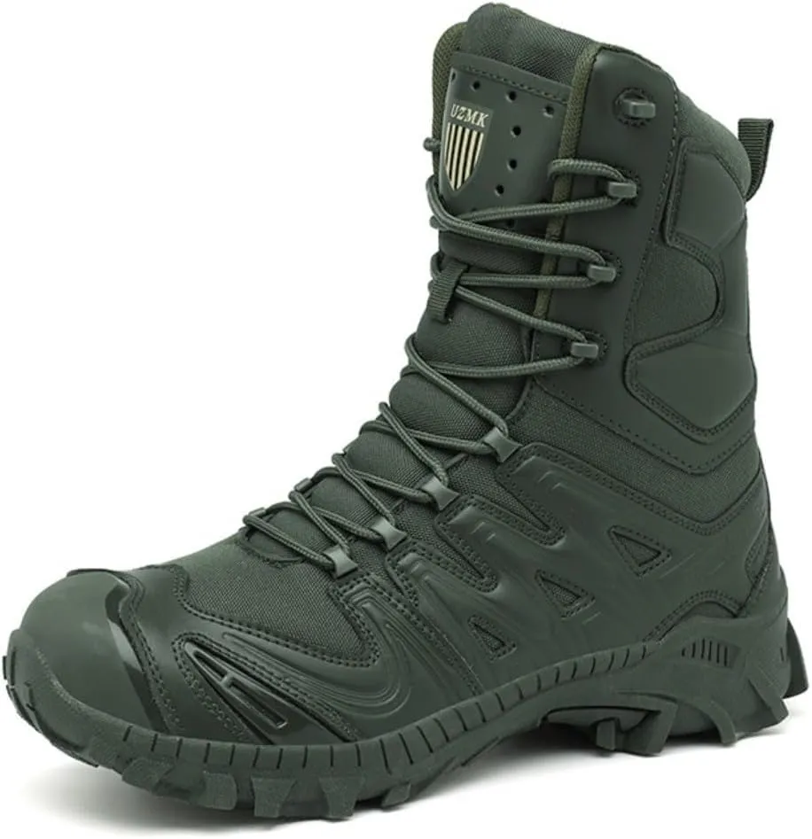 Bitiger Men's Combat Boots with Side Zipper Velcro and Casual Outdoor Mountaineering Trekking Commando Tactical Boots