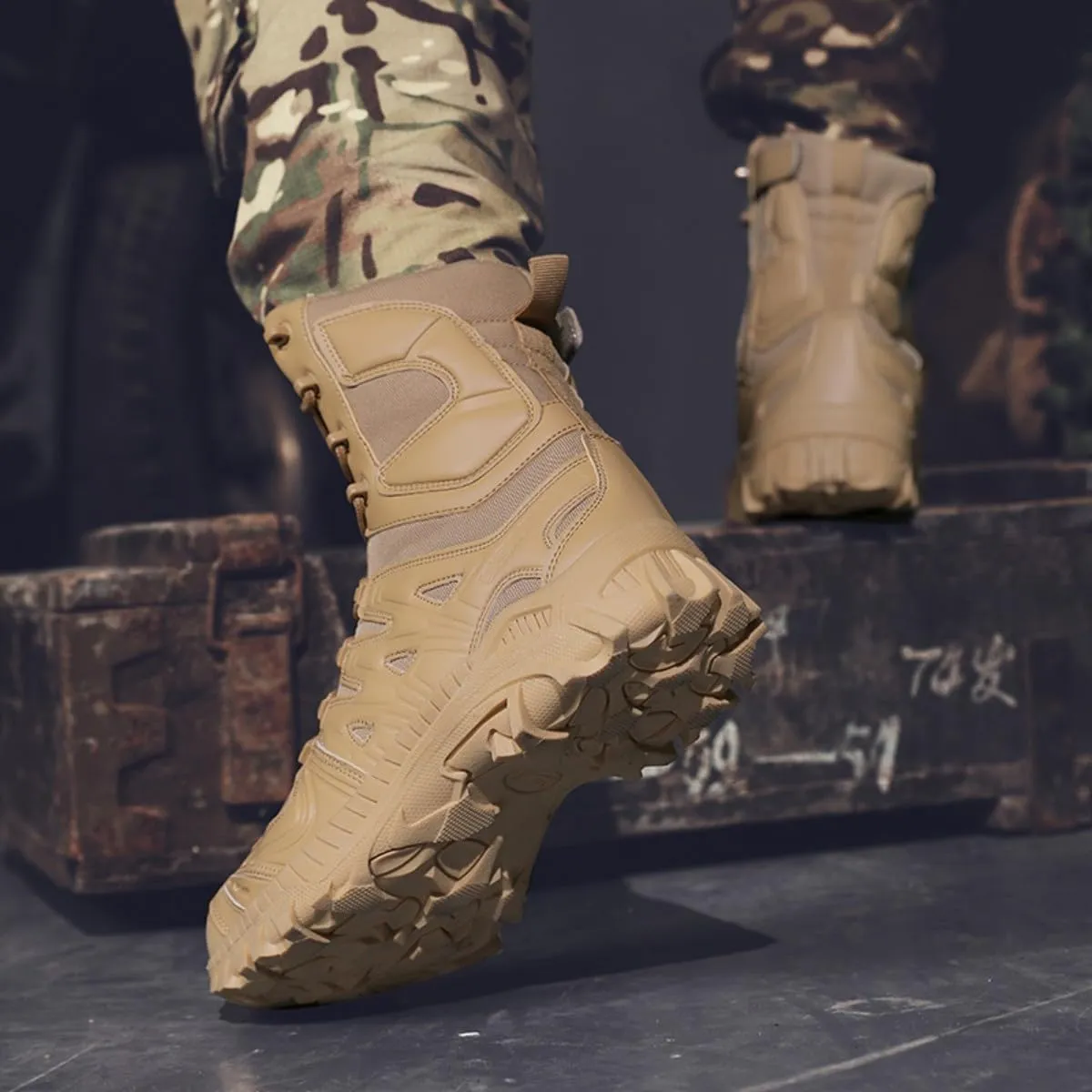 Bitiger Men's Combat Boots with Side Zipper Velcro and Casual Outdoor Mountaineering Trekking Commando Tactical Boots