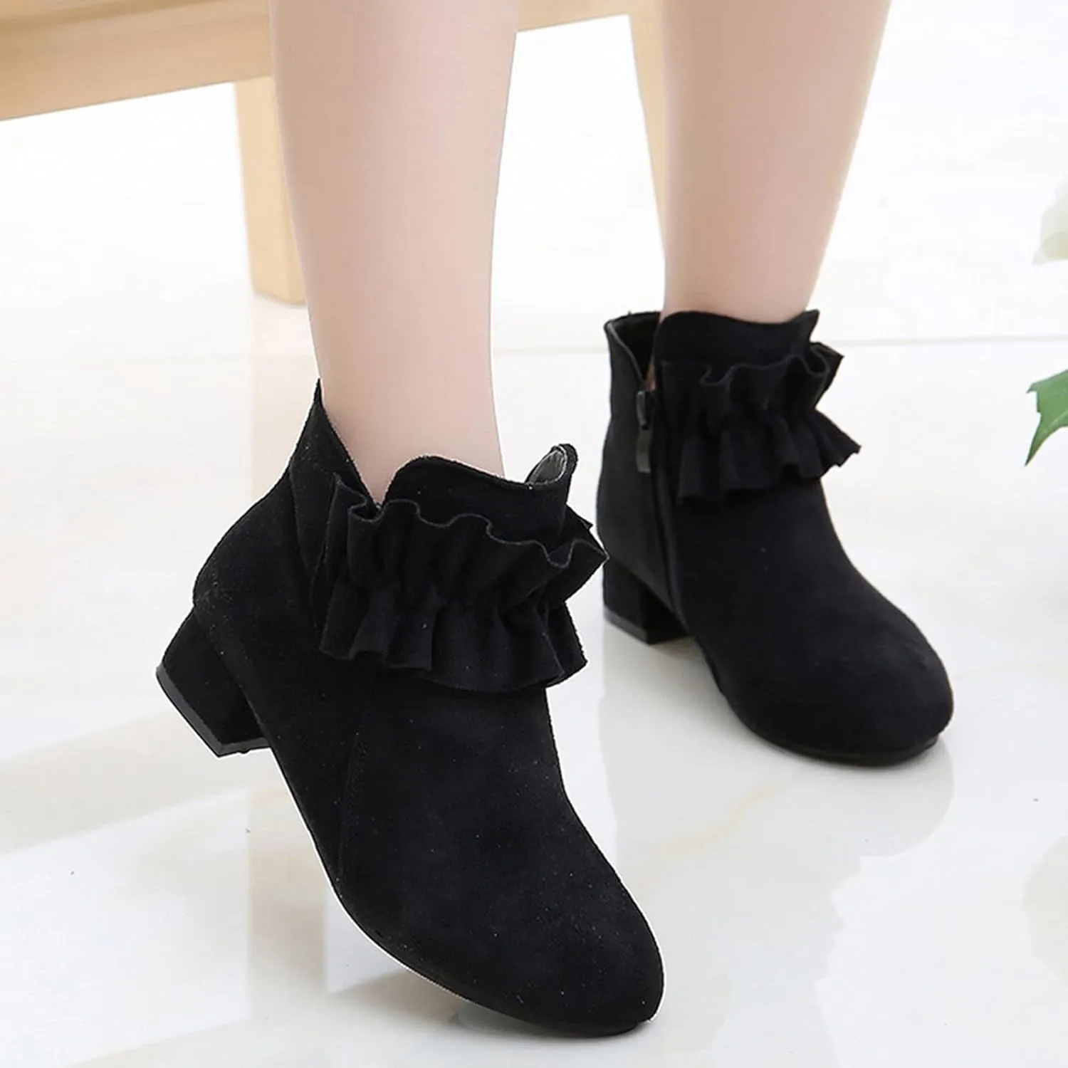 Boots for Girls Cute Suede Ankle Boots Low Chunky Heel Side Zipper Ladies Dress Winter Short Boots Slip Outdoor Warm Shoes