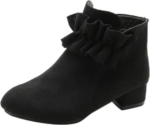Boots for Girls Cute Suede Ankle Boots Low Chunky Heel Side Zipper Ladies Dress Winter Short Boots Slip Outdoor Warm Shoes