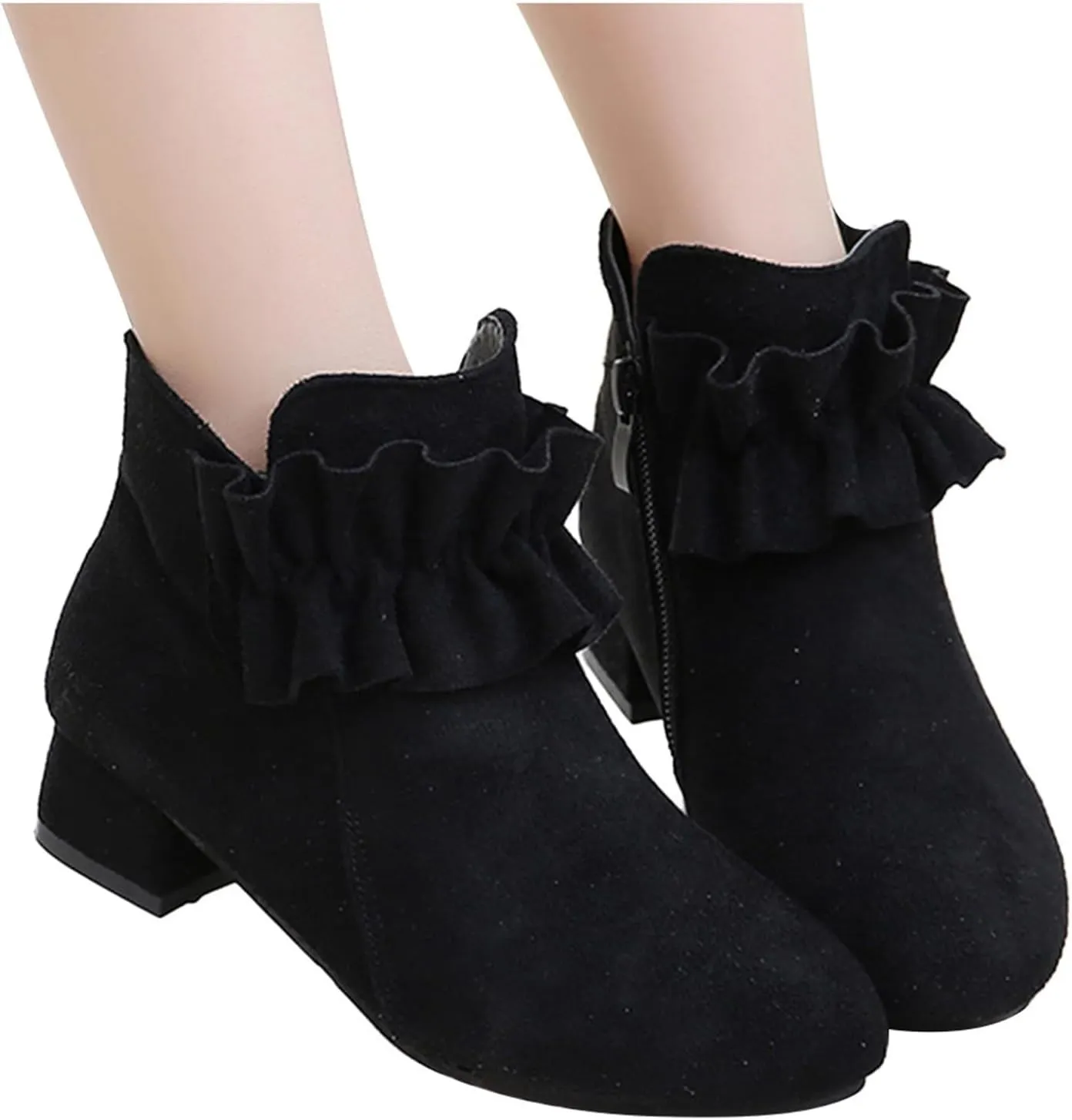 Boots for Girls Cute Suede Ankle Boots Low Chunky Heel Side Zipper Ladies Dress Winter Short Boots Slip Outdoor Warm Shoes