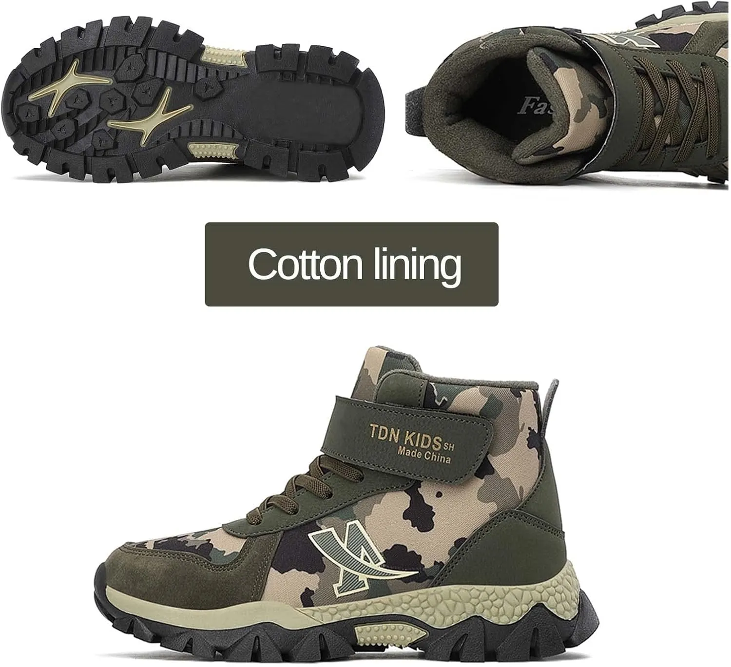 CERYTHRINA Kids Hiking Boots Boys Camouflage Hiking Shoes Warm Winter Snow Boots Anti-skid Adventure Trekking Shoes