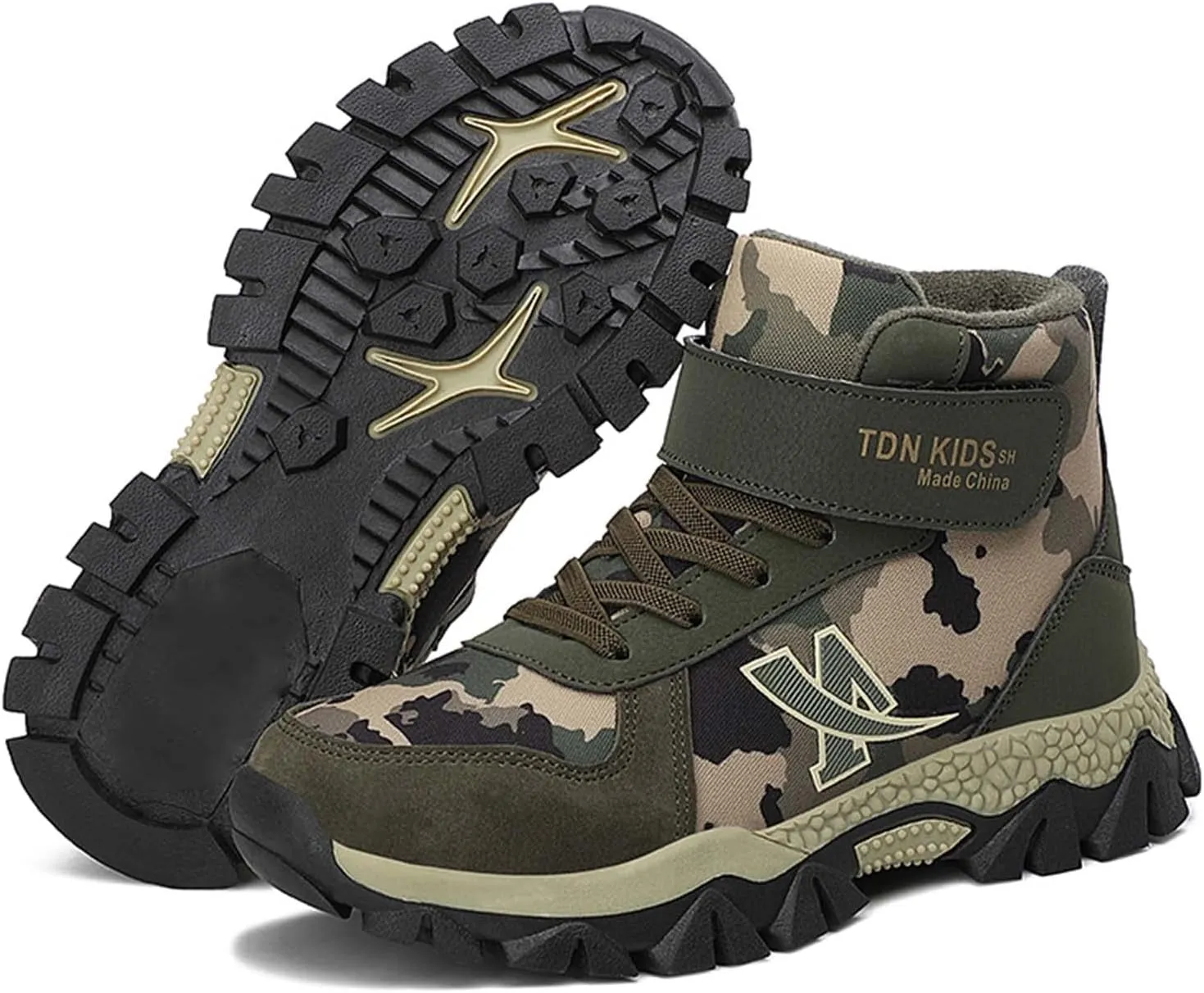 CERYTHRINA Kids Hiking Boots Boys Camouflage Hiking Shoes Warm Winter Snow Boots Anti-skid Adventure Trekking Shoes