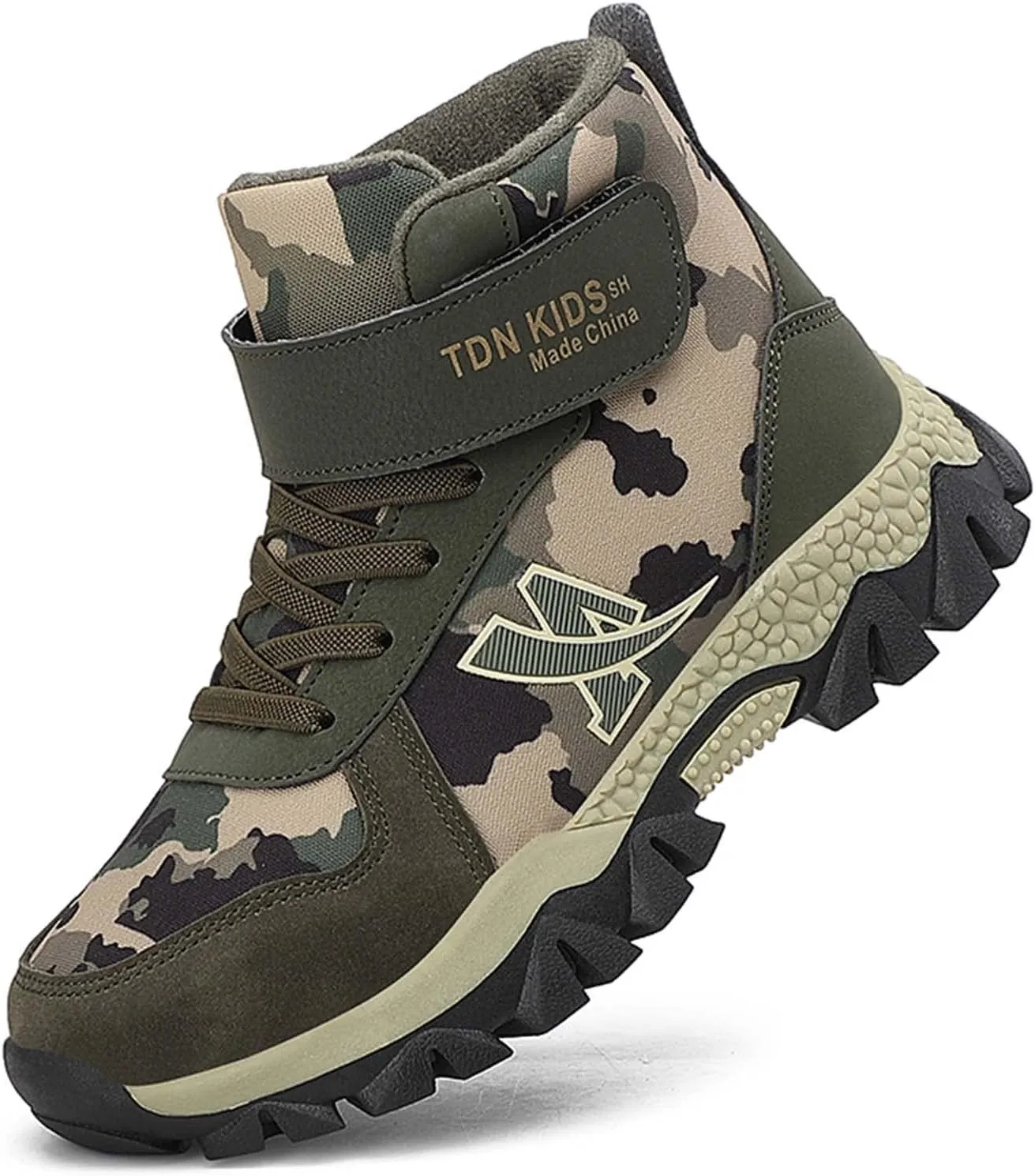 CERYTHRINA Kids Hiking Boots Boys Camouflage Hiking Shoes Warm Winter Snow Boots Anti-skid Adventure Trekking Shoes