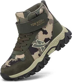 CERYTHRINA Kids Hiking Boots Boys Camouflage Hiking Shoes Warm Winter Snow Boots Anti-skid Adventure Trekking Shoes