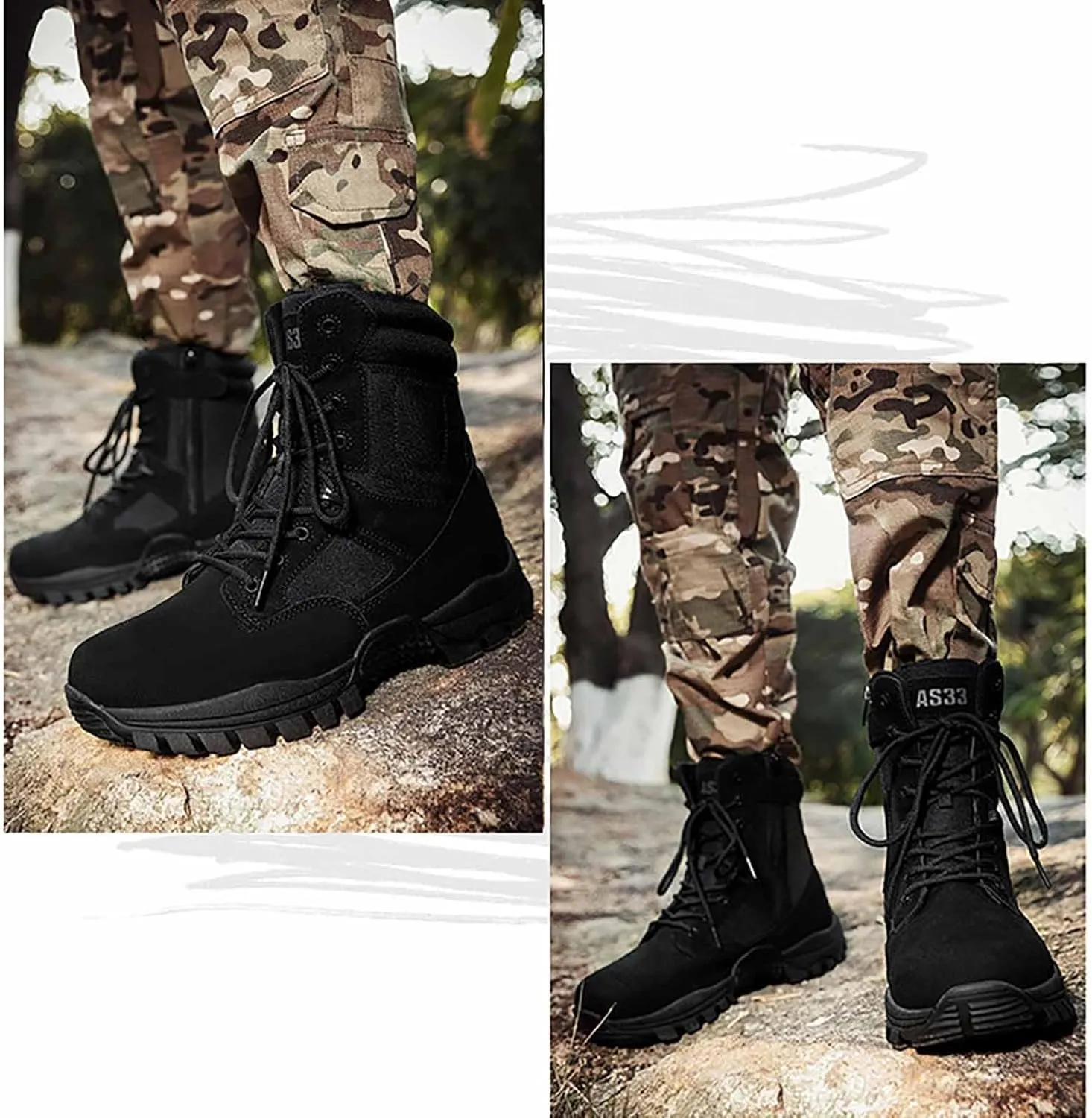 Desert Combat Boots, Outdoor Men's Tactical Work Boots with Sports Socks Durable Suede Hiking Boots Lightweight Non-Slip Motorcycle Combat Boots for Men