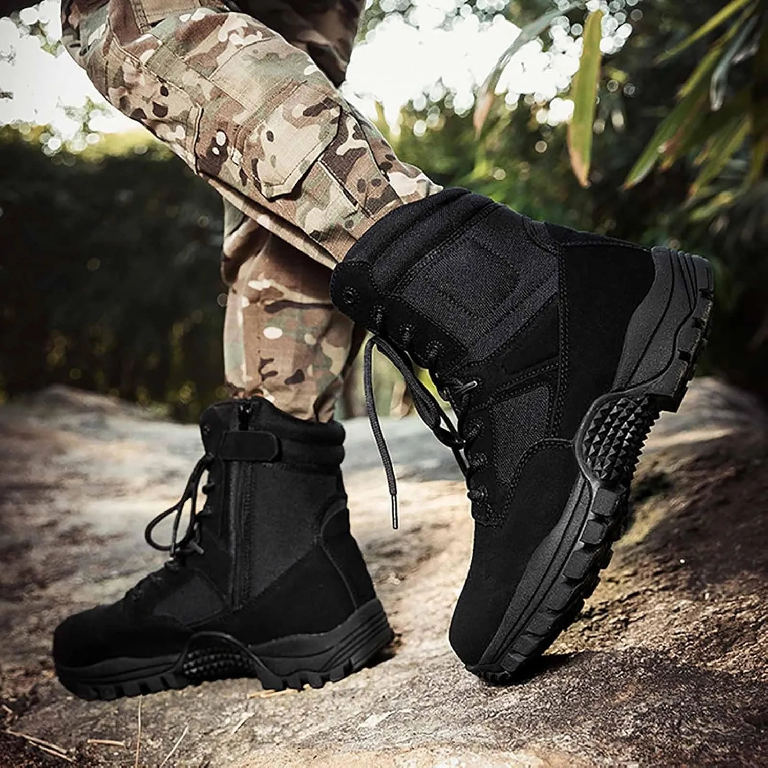 Desert Combat Boots, Outdoor Men's Tactical Work Boots with Sports Socks Durable Suede Hiking Boots Lightweight Non-Slip Motorcycle Combat Boots for Men