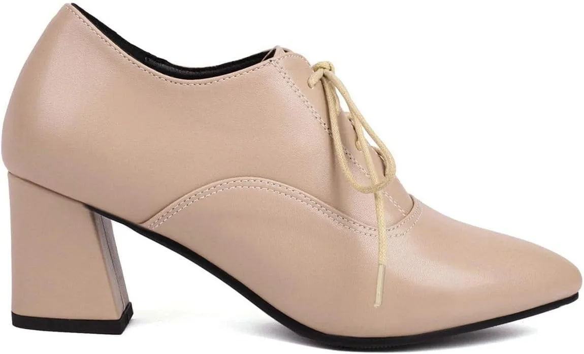 DINTAHA Pointed Toe Oxford Heels Chunky Heeled Lace Up Oxfords Casual Formal Dress Shoes