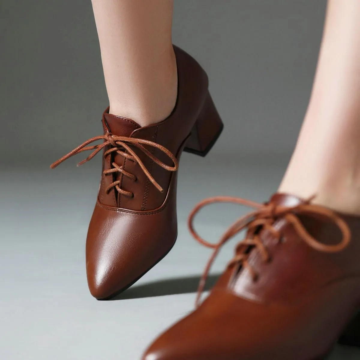 DINTAHA Pointed Toe Oxford Heels Chunky Heeled Lace Up Oxfords Casual Formal Dress Shoes