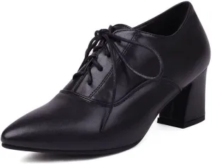 DINTAHA Pointed Toe Oxford Heels Chunky Heeled Lace Up Oxfords Casual Formal Dress Shoes