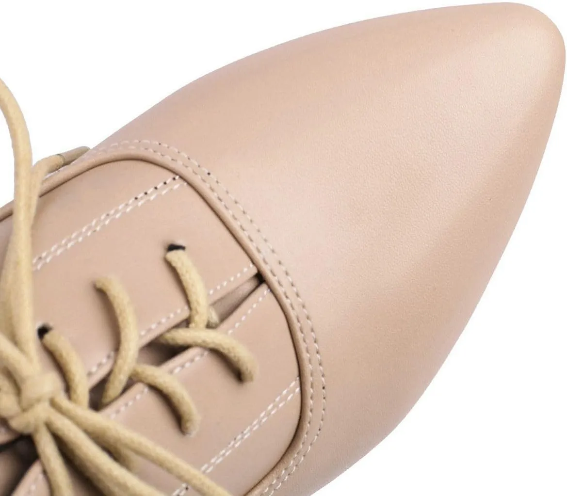 DINTAHA Pointed Toe Oxford Heels Chunky Heeled Lace Up Oxfords Casual Formal Dress Shoes