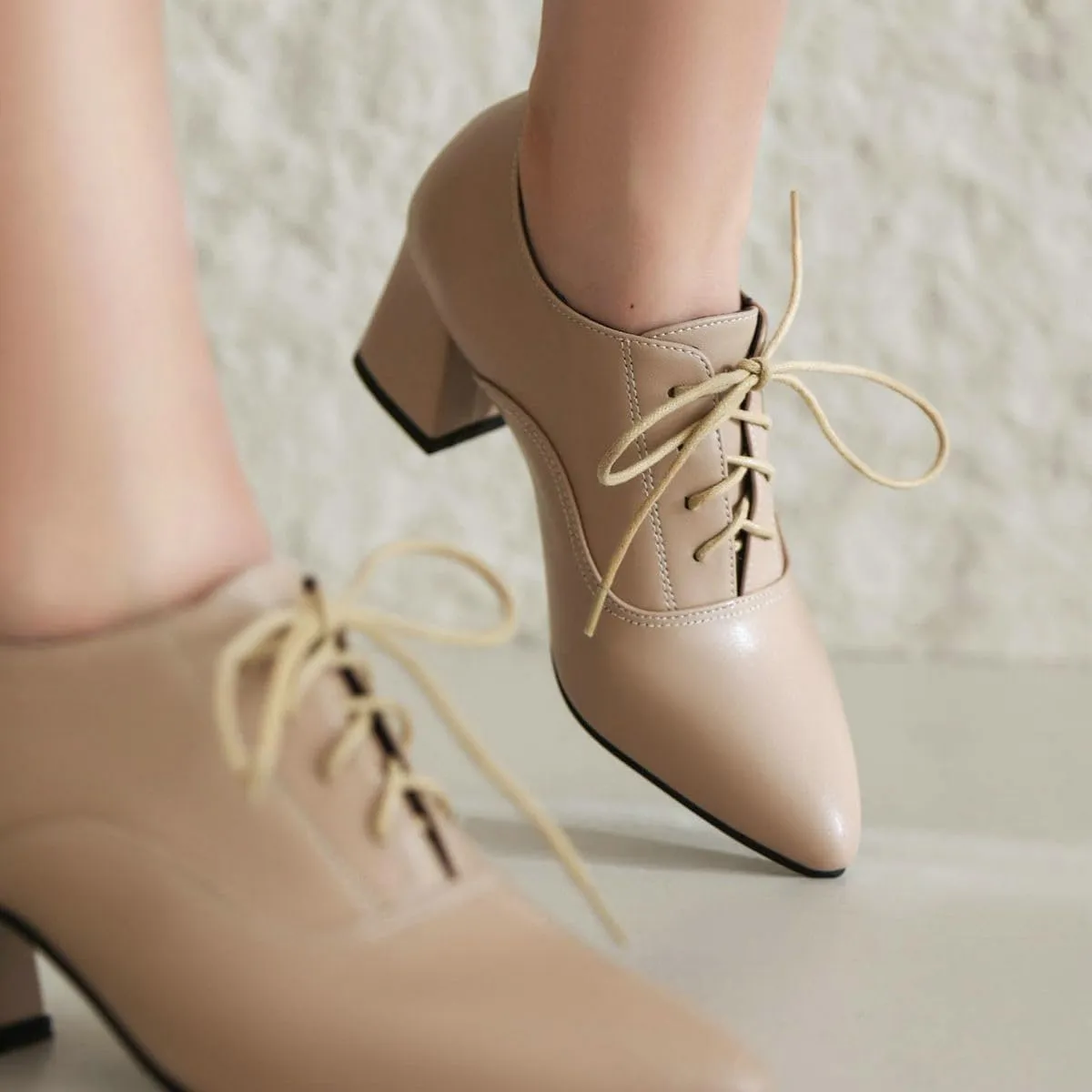 DINTAHA Pointed Toe Oxford Heels Chunky Heeled Lace Up Oxfords Casual Formal Dress Shoes