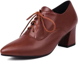 DINTAHA Pointed Toe Oxford Heels Chunky Heeled Lace Up Oxfords Casual Formal Dress Shoes