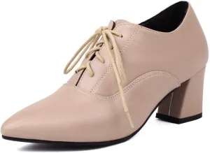 DINTAHA Pointed Toe Oxford Heels Chunky Heeled Lace Up Oxfords Casual Formal Dress Shoes