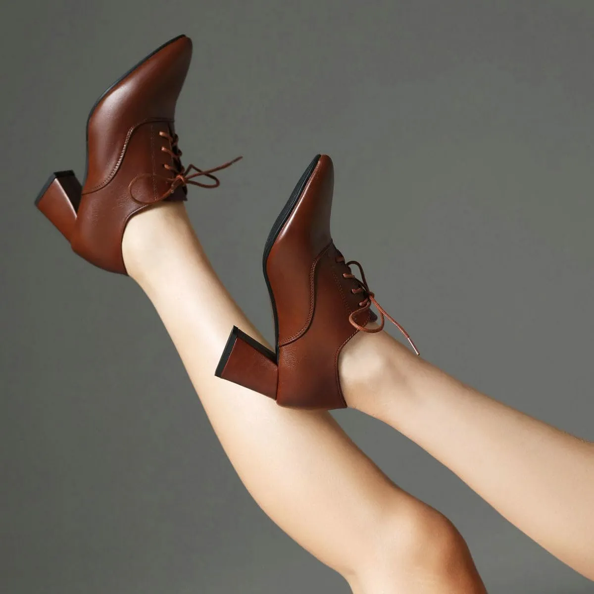 DINTAHA Pointed Toe Oxford Heels Chunky Heeled Lace Up Oxfords Casual Formal Dress Shoes