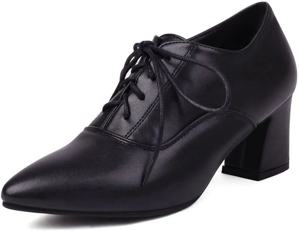 DINTAHA Pointed Toe Oxford Heels Chunky Heeled Lace Up Oxfords Casual Formal Dress Shoes