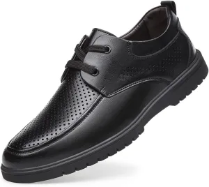 Dress Oxford Shoes for Men Lace Up Breathable Round Apron Burnished Toe Vegan Leather Slip Resistant Anti-Slip Non Slip Classic (Color : Black Perforated, Size : 10)