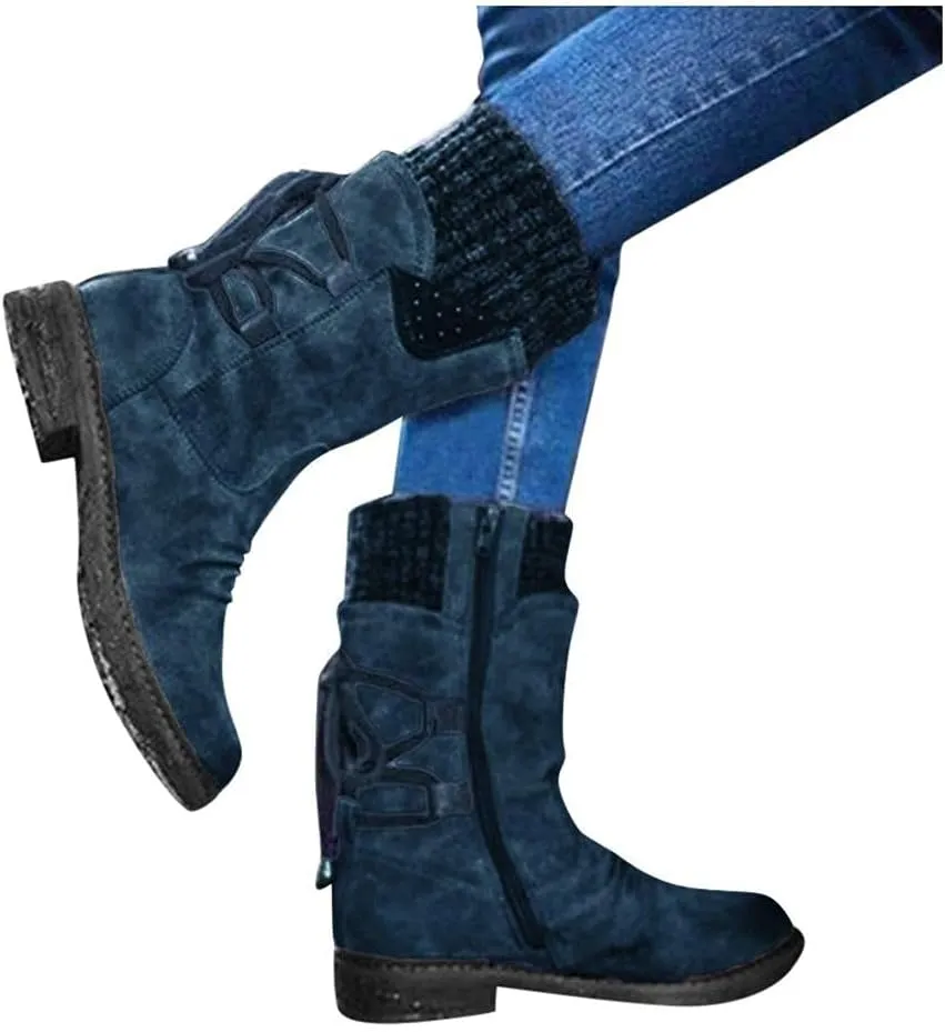 Fall Boots for Women 2022 Wide Calf, Platform Boots for Women Knee High, Mid Calf Boots for Women Black, Women Stylish Mid Calf Boots Retro Trendy Comfort Shoes Thick Heel Mid Calf Booties