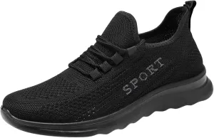 Fashion Men Sports Flat Non Slip Lace Up Fly Woven Mesh Breathable Solid Color Simple Mens Sneaker Boot