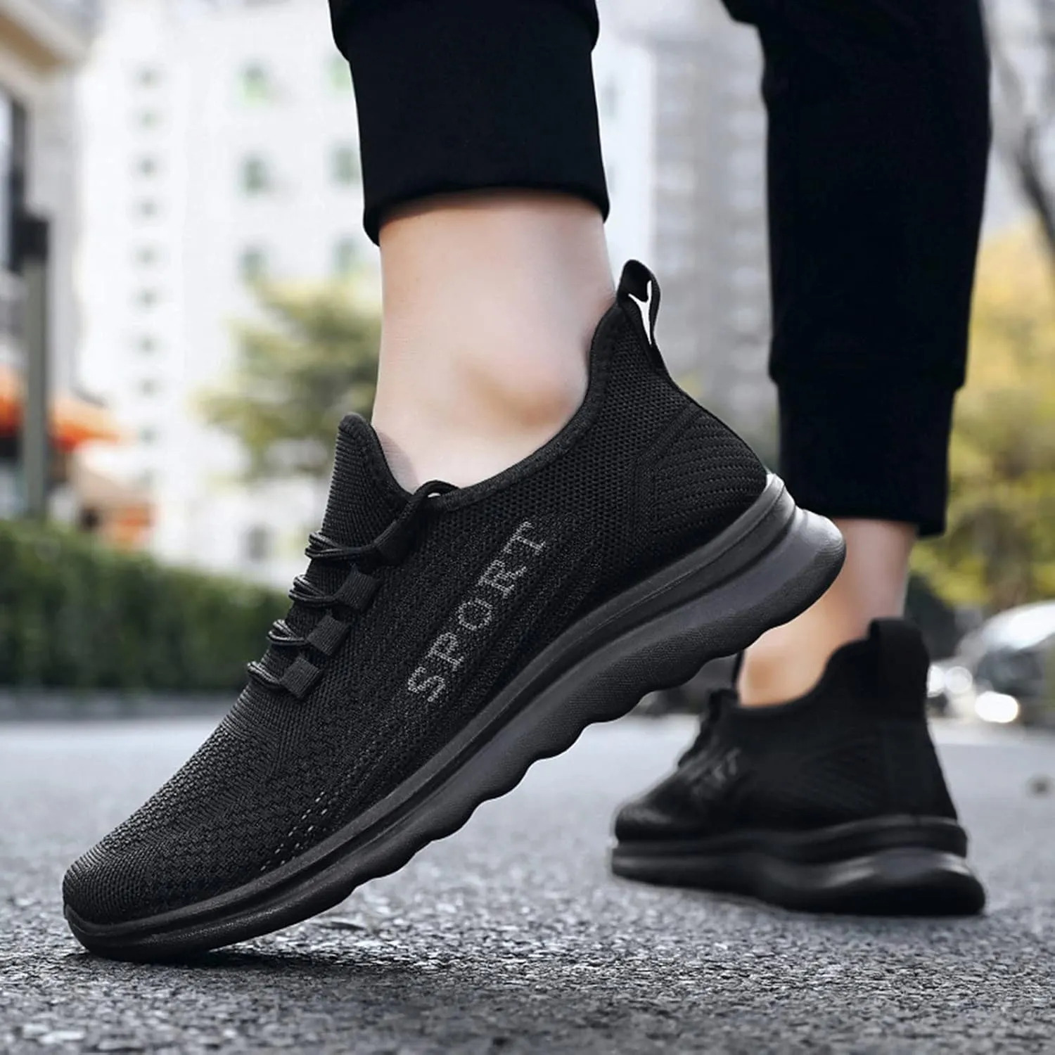 Fashion Men Sports Flat Non Slip Lace Up Fly Woven Mesh Breathable Solid Color Simple Mens Sneaker Boot