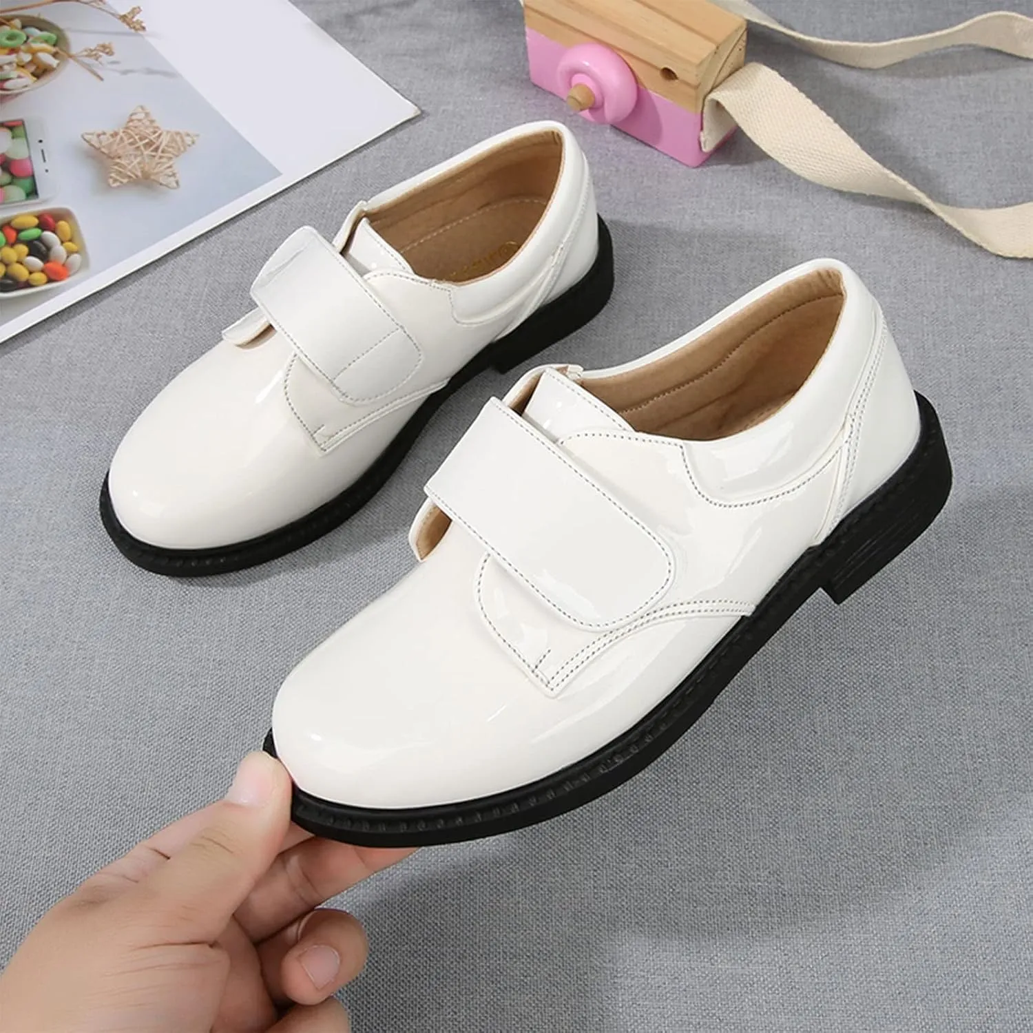 Fashion Summer and Autumn Boys Leather Shoes Boots Thick Student Dress Shoes Performance Shoes Hook Loop Boys on Boots