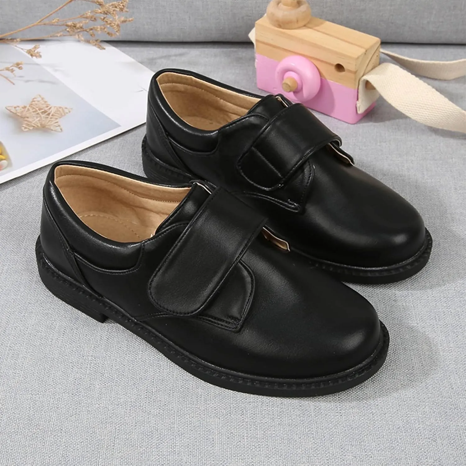 Fashion Summer and Autumn Boys Leather Shoes Boots Thick Student Dress Shoes Performance Shoes Hook Loop Boys on Boots
