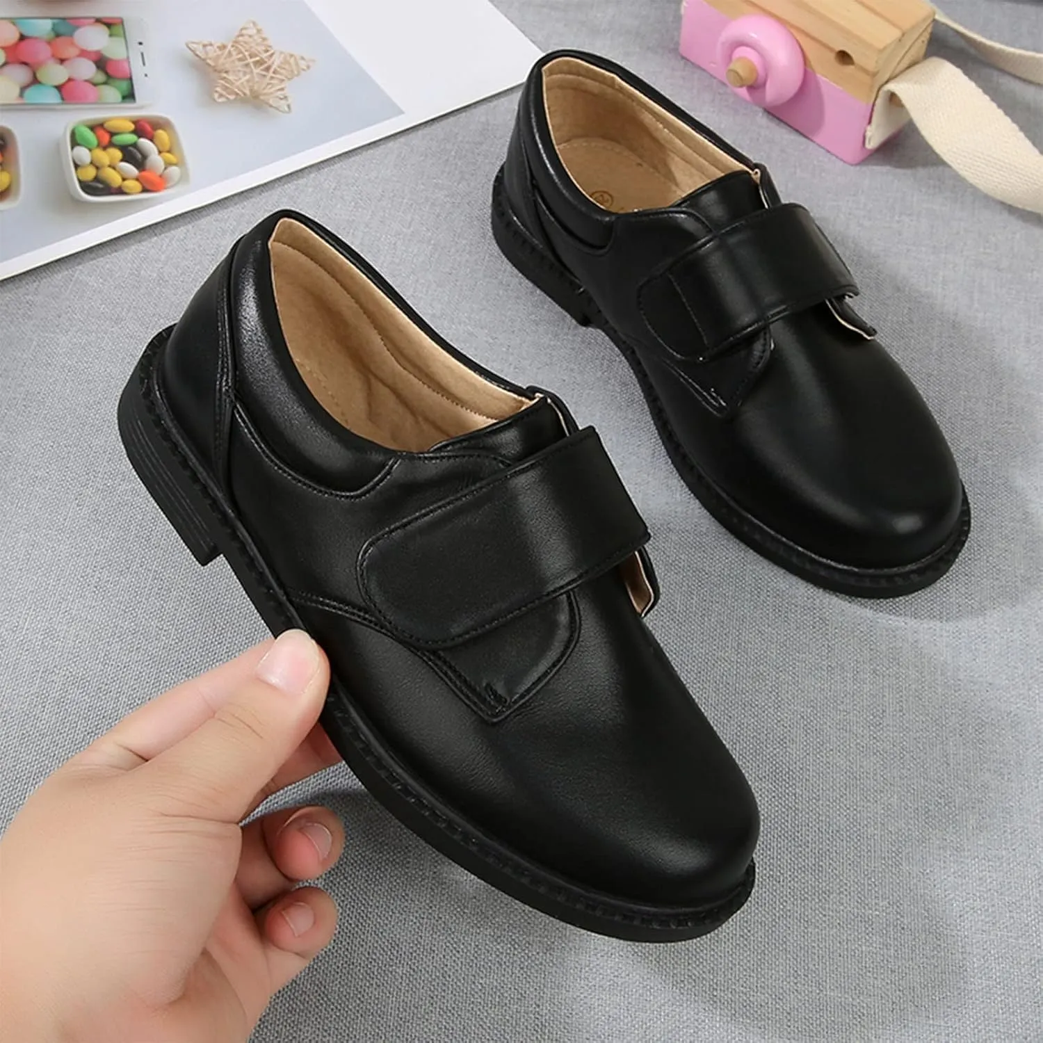 Fashion Summer and Autumn Boys Leather Shoes Boots Thick Student Dress Shoes Performance Shoes Hook Loop Boys on Boots