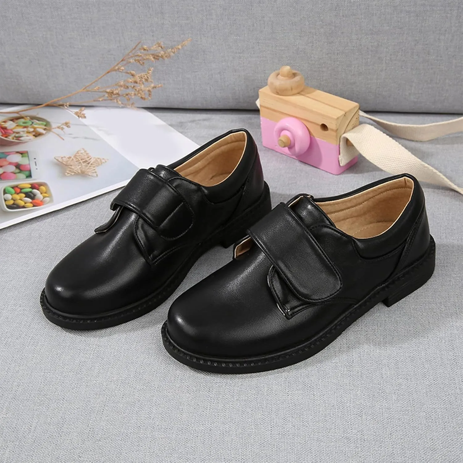 Fashion Summer and Autumn Boys Leather Shoes Boots Thick Student Dress Shoes Performance Shoes Hook Loop Boys on Boots