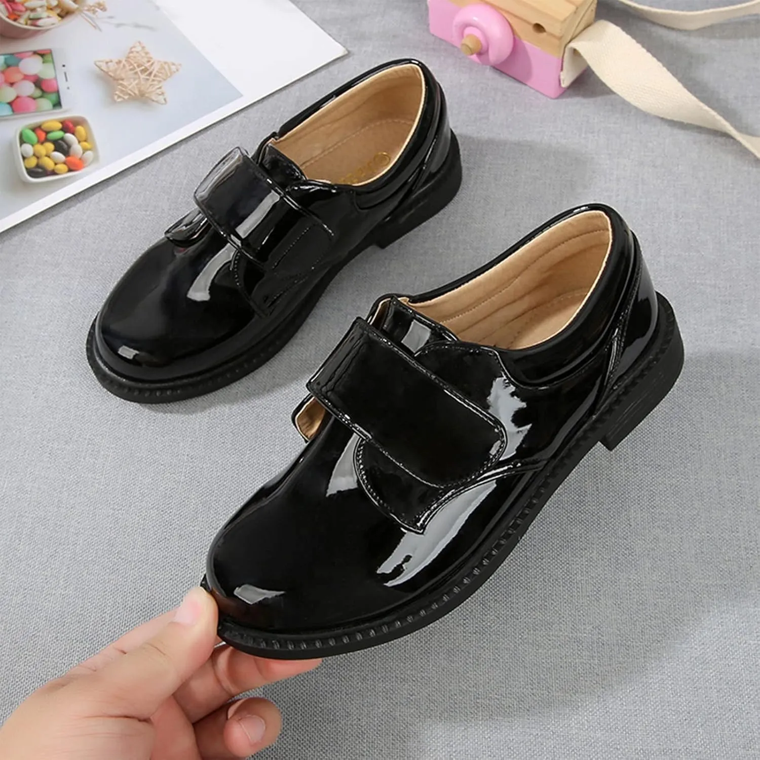 Fashion Summer and Autumn Boys Leather Shoes Boots Thick Student Dress Shoes Performance Shoes Hook Loop Boys on Boots