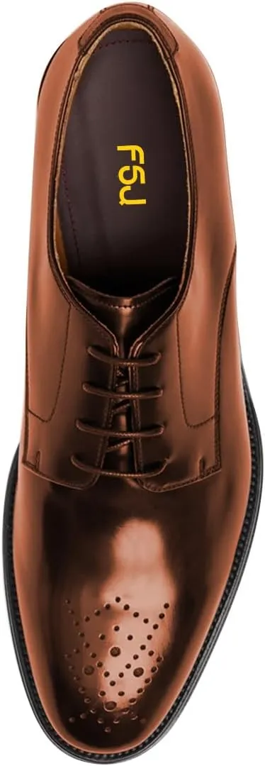 FSJ Men's Modern Breathable Round Toe Low Block Heel Lace-Up Oxfords Fashion Wingtip Business Formal Dress Shoes Size 4-16 US