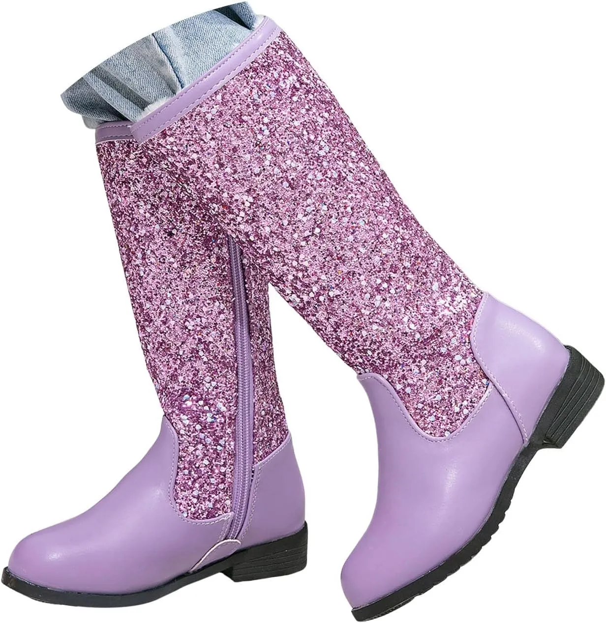 Girls Cowgirl Boots Mid Calf Square Toe Western Boot for Kids Glitter Cowboy Boots Party Snow Boots for Children Shoe