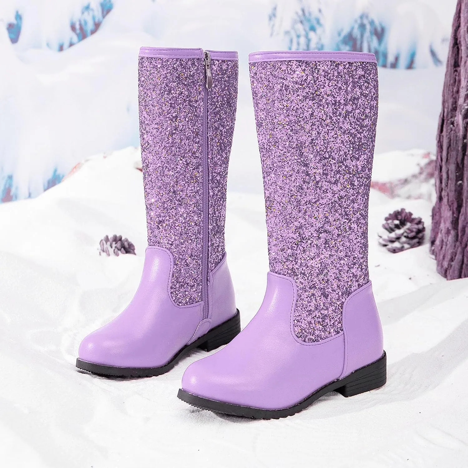 Girls Cowgirl Boots Mid Calf Square Toe Western Boot for Kids Glitter Cowboy Boots Party Snow Boots for Children Shoe