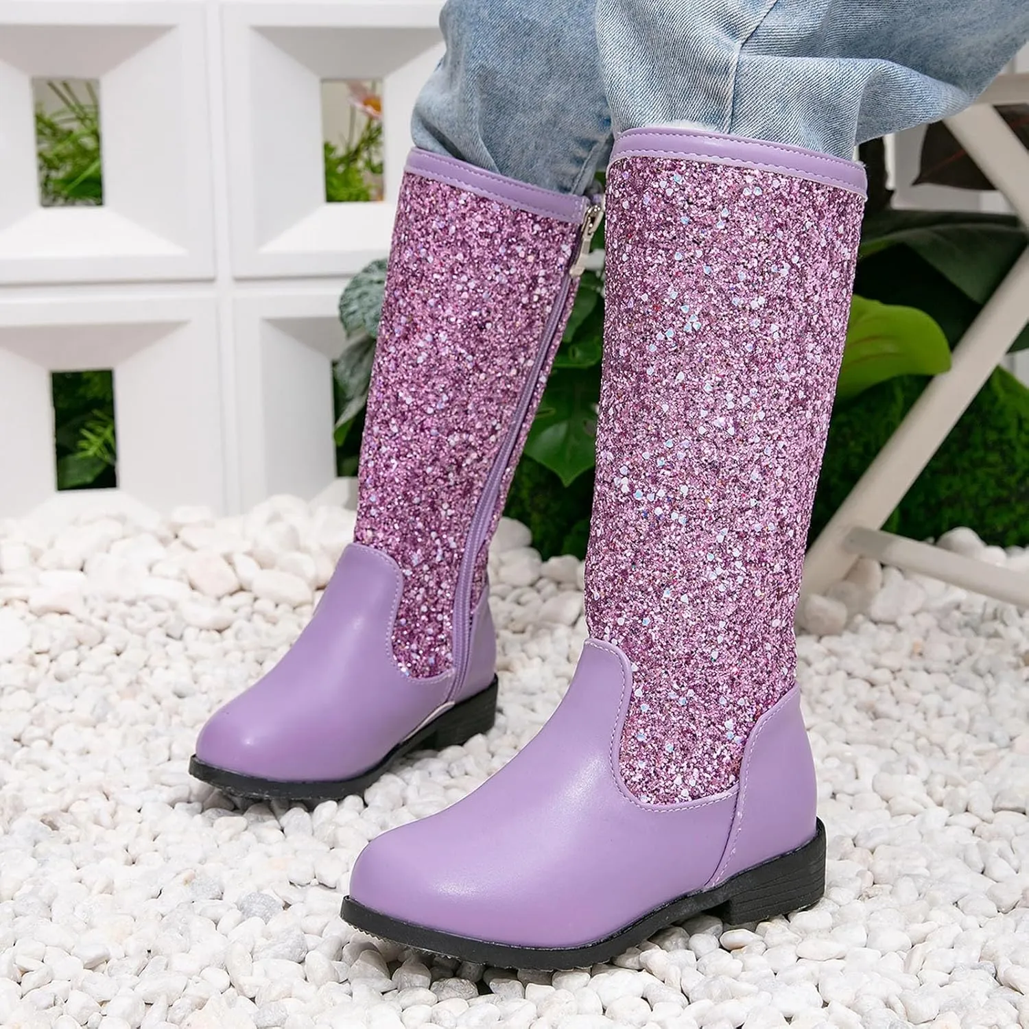 Girls Cowgirl Boots Mid Calf Square Toe Western Boot for Kids Glitter Cowboy Boots Party Snow Boots for Children Shoe
