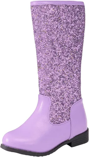 Girls Cowgirl Boots Mid Calf Square Toe Western Boot for Kids Glitter Cowboy Boots Party Snow Boots for Children Shoe