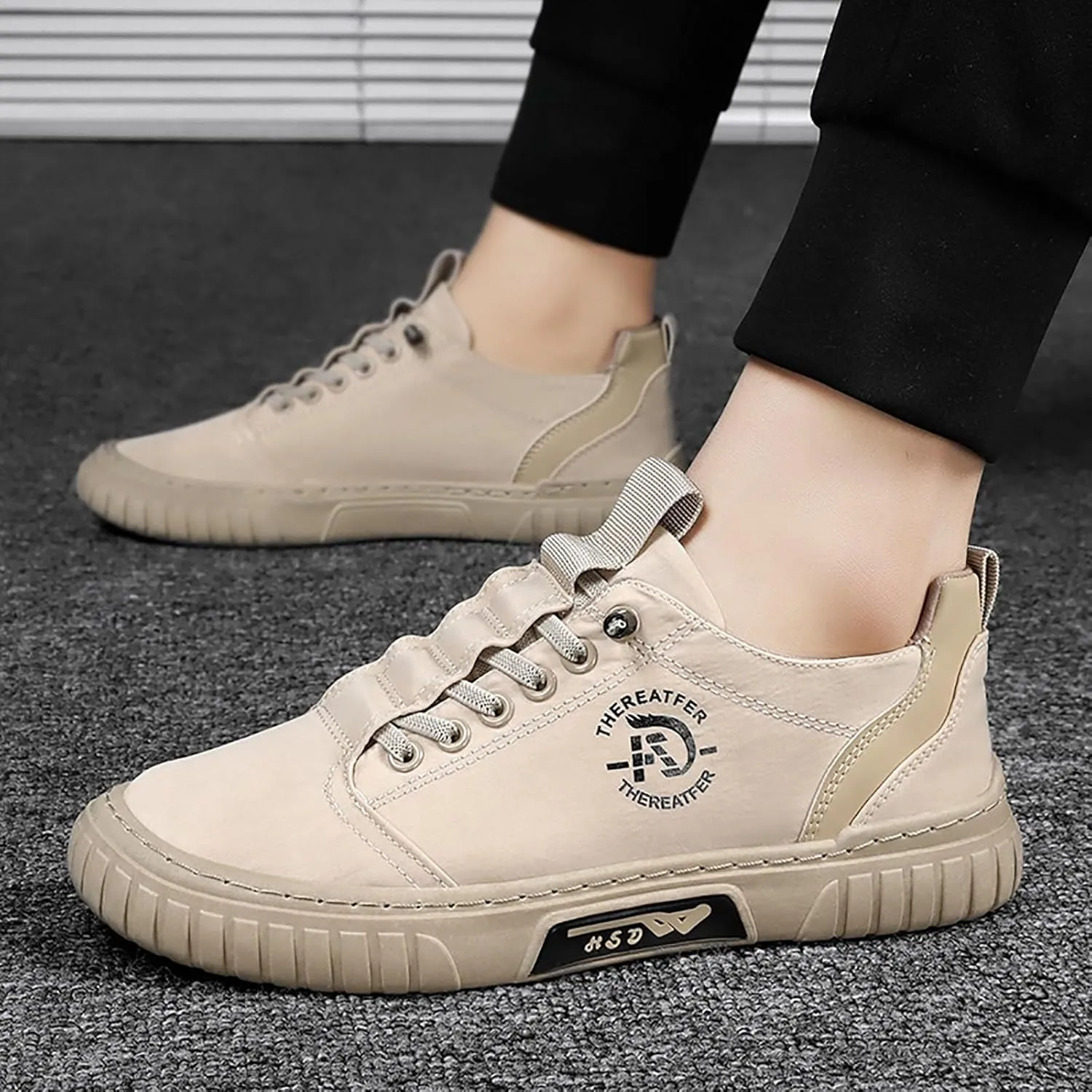 Grounded Footwear for Men Comfortable Flat Bottom Walking Shoes Lace Up Canvas Shoes Casual Dress Bass Men Loafer