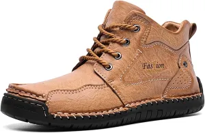 HESBITEUL Men's Leather Chukka Hiking Boots All Seasons for Camping & Driving Ankle Shoes
