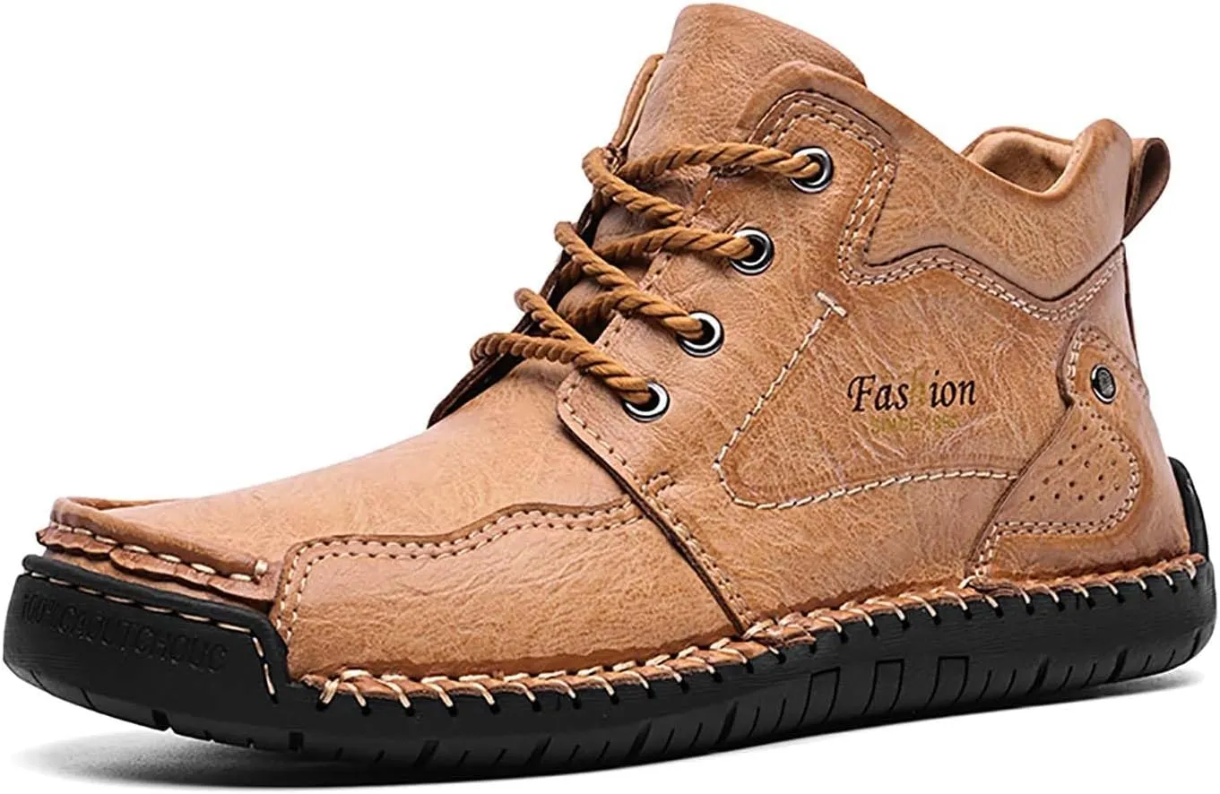 HESBITEUL Men's Leather Chukka Hiking Boots All Seasons for Camping & Driving Ankle Shoes