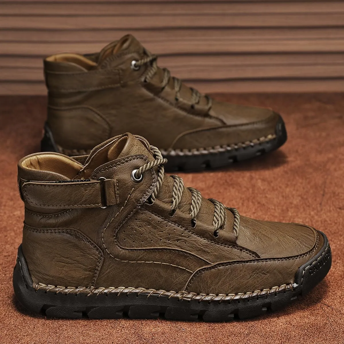 HESBITEUL Men's Leather Chukka Hiking Boots All Seasons for Camping & Driving Ankle Shoes