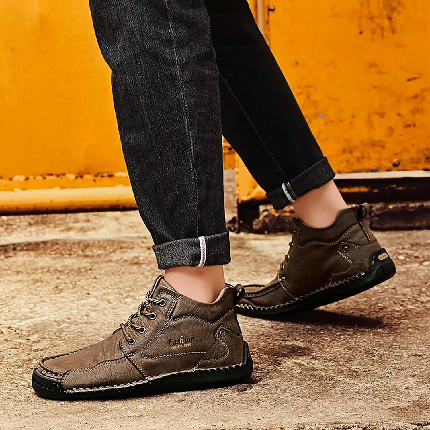 HESBITEUL Men's Leather Chukka Hiking Boots All Seasons for Camping & Driving Ankle Shoes