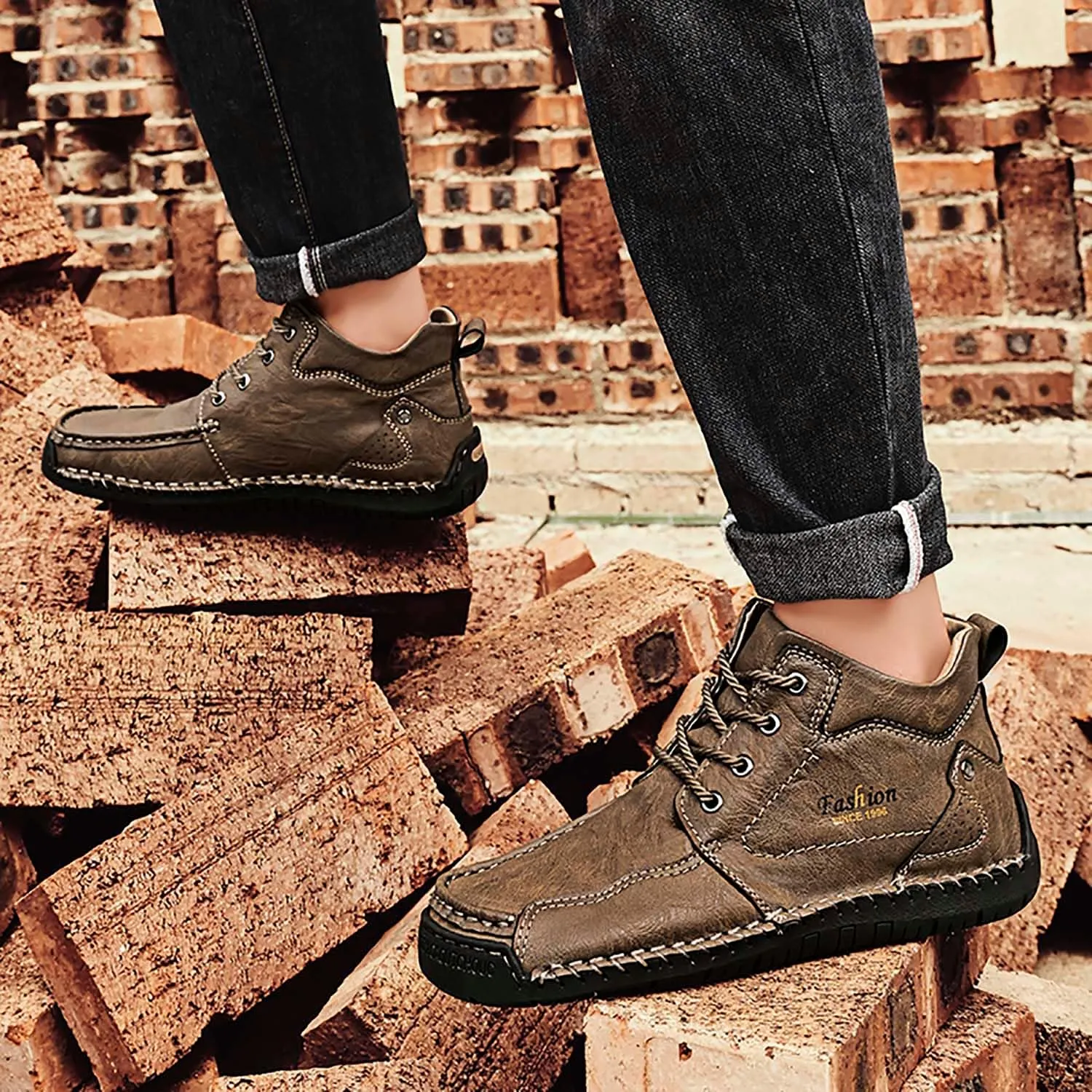 HESBITEUL Men's Leather Chukka Hiking Boots All Seasons for Camping & Driving Ankle Shoes